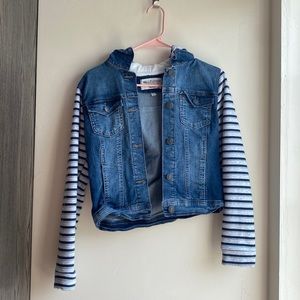 Striped Sleeve Jean Jacket
